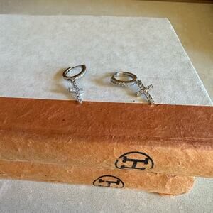 Silver Shiny Cross Drop Earring- hanging top quality bohemian unisex modern